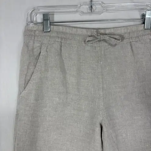 L.L.Bean Pants Womens 4 Beige Oat Linen Wide Leg Drawstring Coastal Beachy Tan