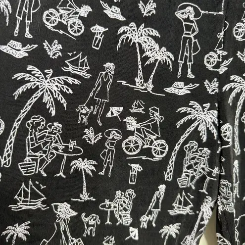 Coldwater Creek Vacation Print Pull On Pants Petite Medium Black White Travel