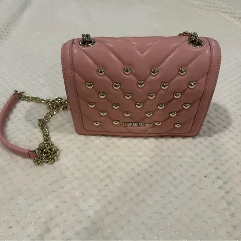 Love moschino pink quilted gold heart crossbody purse