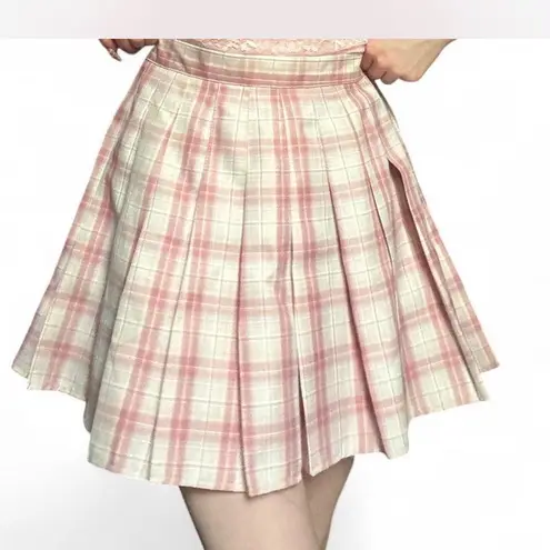 Brand New Women’s Pastel Pink Plaid Pleated Skirt Without Tags