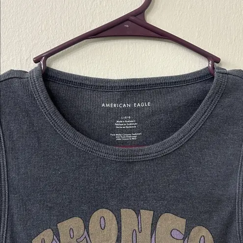American Eagle Ribbed Tank Top with Bronco Graphic Print Sz L Blue Size L