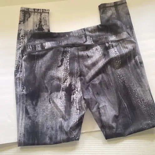 Lucy women’s gray graphic print athletic yoga workout leggings, size large