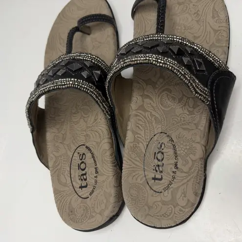 TAOS Sandals Women's 10 Pewter Genie BOHO Studded Beaded Metallic Comfort Luxury