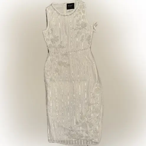 Mac Duggal NWOT Cocktail Tea Length Beaded Jewel white Sz 8