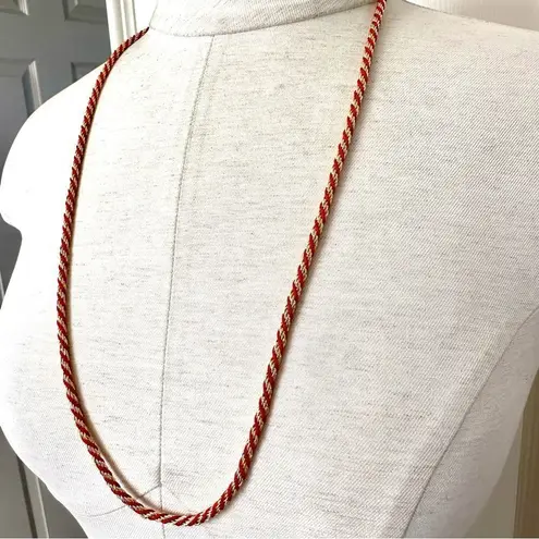 Trifari Vintage gold tone red twisted rope necklace