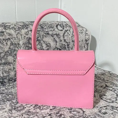 Pink Single Handle Mini Patent Handbag Rhinestone Bow