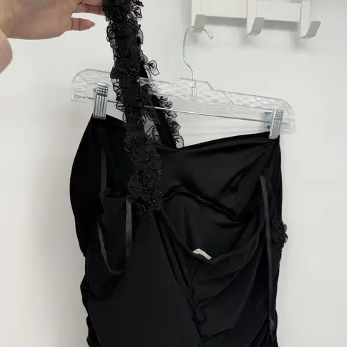 Taboo 90s Y2k Black Ruched Lace One Shoulder Vintage Mini Formal Dress XL