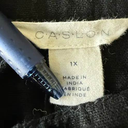 Caslon Linen Blend Women's Capri Pants Raw Hem Black Beachy Cooling Pirate 1X