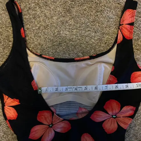 One Piece Vintage Cross Corners Women's 90s Swimsuit Black With Flowers