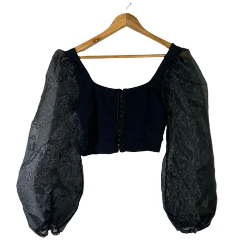 Topshop  Puff Sleeve Organza Crop Top Womens 8 Black Gothcore Feminine Whimsygoth
