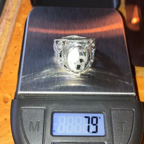 Natural White Buffalo Sterling Silver Ring Size 8 Black