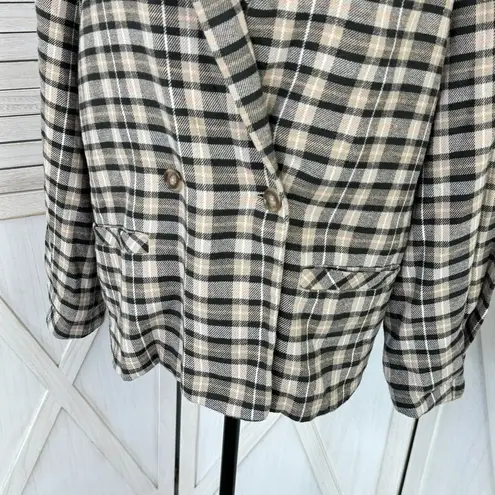 Free People  Luminary Plaid Flannel Oversized Blazer Neutral Tan Small