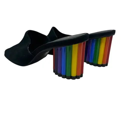 YRU Rainbow Road Slide Sandal Heels Black Suede Size US 9