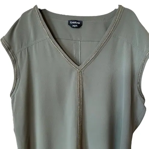 Bebe  Olive Green Beaded Trim Sleeveless Blouse