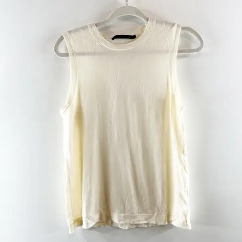 Jenni Kayne 100% Merino Wool Sleeveless Crew Neck Tank Top Cream Large White