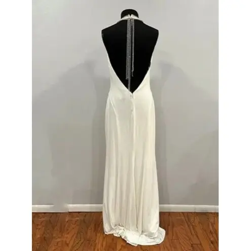 Mac Duggal New 25572 Beaded Halter Jersey Evening Gown white Dress 6