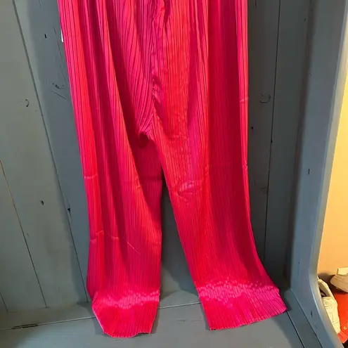 Sunny Leigh Vibrant Pink Wide Leg Pleated Drawstring/Elastic Waist Pants, Size L