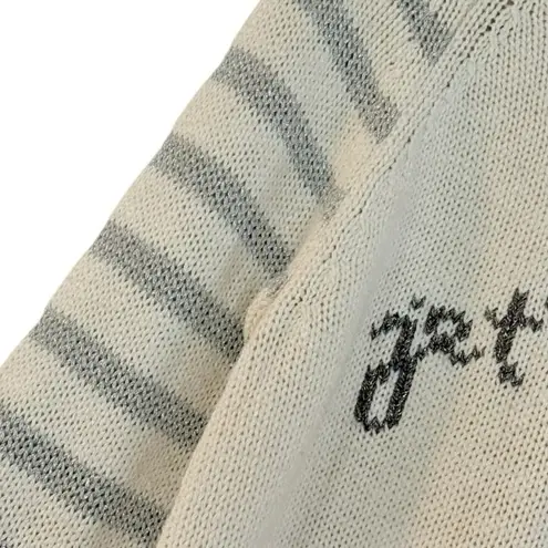 ANTHROPOLOGIE Moth Je T’Adore Pullover Cream & Metallic Silver Striped Sweater L Gray Size L