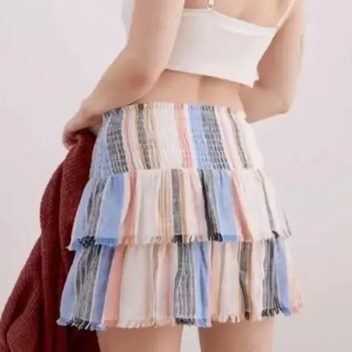 Aerie  Tiered Ruffle Striped Skirt‎ Womens Size Small