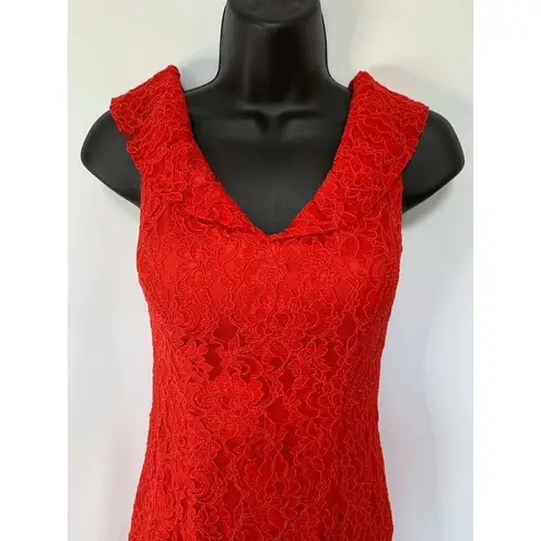 Mikael Aghal Red Full Length Lace Overlay Maxi Dress Red Size undefined