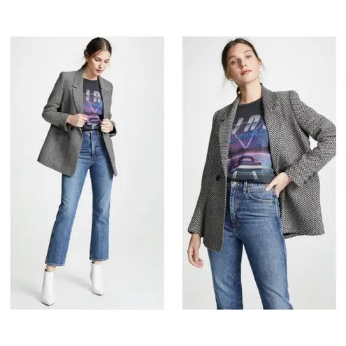 ANINE BING ππ Fishbone Blazer ~ Wool Blend Black & Off-White Print XS