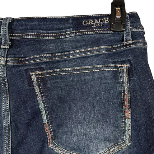 GRACE IN LA SZ 33 Easy Fit Straight Jeans Embroidered Stretch Mid-Rise Whiskered