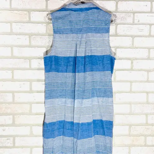 Bella Dahl Frayed Hem Duster Blue Striped Maxi Dress Linen Blend Size S