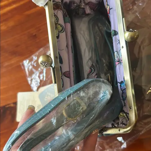 Anuschka Blue Leather Wristlet Clutch with Pebbled Texture