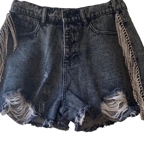 Savanna Jane NEW rhinestone fringe black shorts Sz M Size M