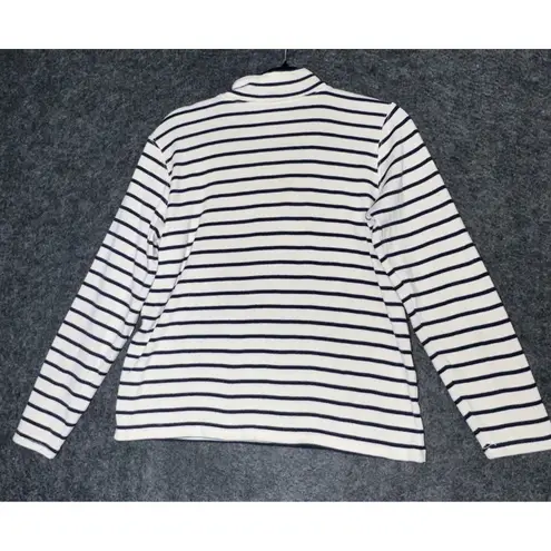 L.L.Bean  SWEATER SHIRT WOMEN SZ LARGE BEIGE BLUE 1/4 ZIP PULLOVER PREPPY