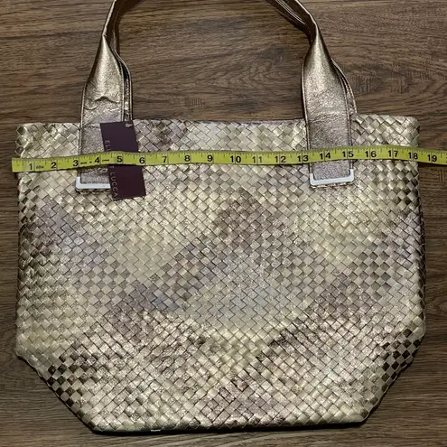 Elliott Lucca NWT INTRECCIO Woven Metallic Shoulder Bag Tote Pewter Gold Silver