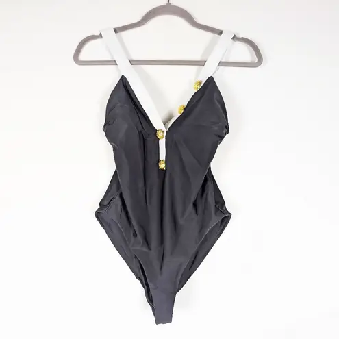 Veronica Beard Aliza Black White Button Front One Piece Swim Bathing Suit Small