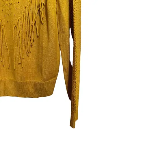 Umgee  Sweater Womens Large Yellow Boho Fringe Pullover Long Sleeve Sweatshirt