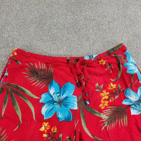 Vintage Hawaiian Pants 12/14P Red Floral Hibiscus Tropical Beach Lounge Pull On Size 12P