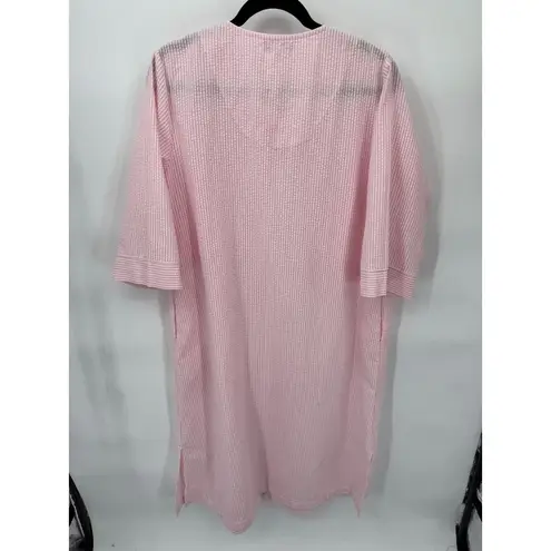 Miss Elaine Full Zip Robe Womens M Pink White Seersucker Cotton Blend VTG Pink Size M