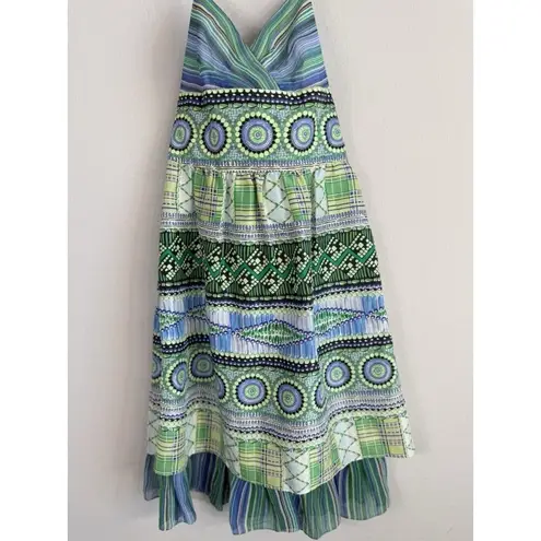 Kay Unger Women's 100% Silk Mixed Print Halter Dress Size 2 Multiprint Party