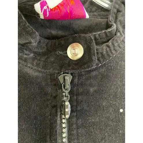 NWT Quacker Factory Stretch Corduroy Bomber Jacket Sz XL Rhinestone Zipper Black