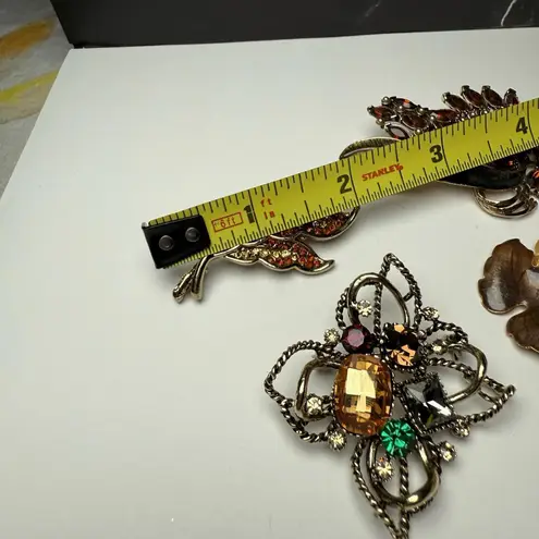 Autumn Leaves Fall Brooch Pins Lot Of 4 Gold Tone Some Enamel Some Rhinestone