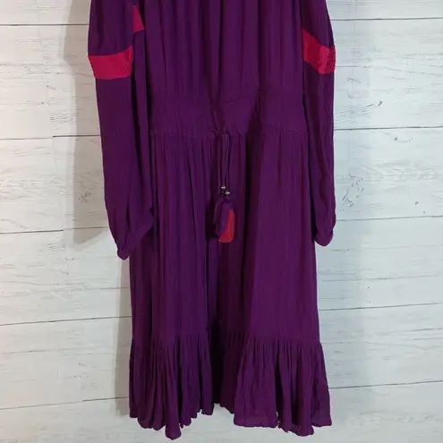 Roaman’s Roaman's Dress Size 20W Purple Crinkle Embroidered Ruffle Boatneck Long Sleeve