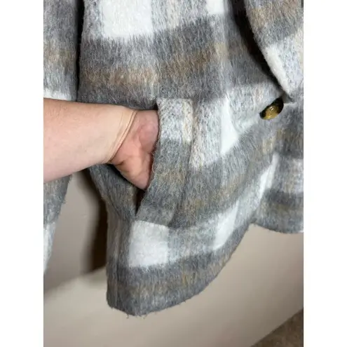 Evereve Supersoft Oversized Gray Plaid Selene Coat Jacket Size Medium Slouchy