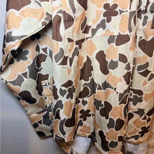 Y2K Floral Casual Button Down Shirt in Brown 70s Style Retro Pattern Camo Size M
