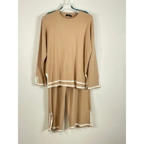Lillusory Beige Long Sleeve White Trim Lounge Set Size XL NEW