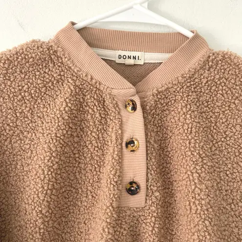 Donni Women's Mini Sherpa Henley Camel Tan Long Sleeve Shirt S Small