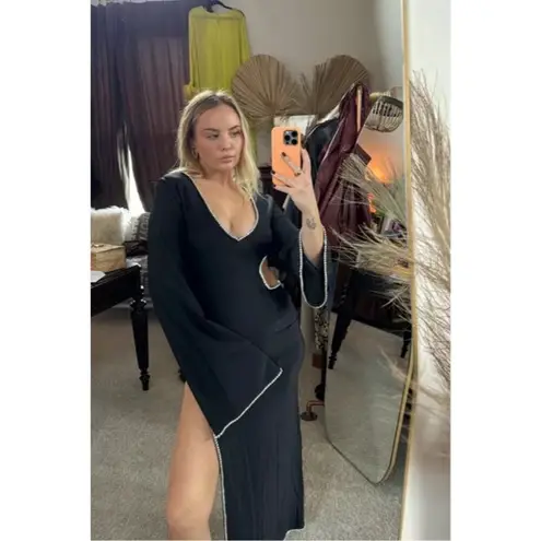 Khanum's Kira Diamante Trim Long Maxi Dress in Black New Womens Crystal Gown