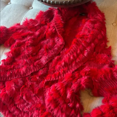 Sioni Vibrant Red Knit Fur Flowy Cardigan Size Small