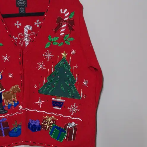 Designer Originals VTG Studio Holiday Sweater Embroidered Beaded Christmas Large