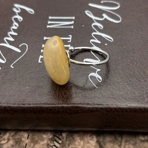 Handcrafted Tumbled Oregon Coast Agate Open Back Ajustable Stainless Steel Ring Yellow