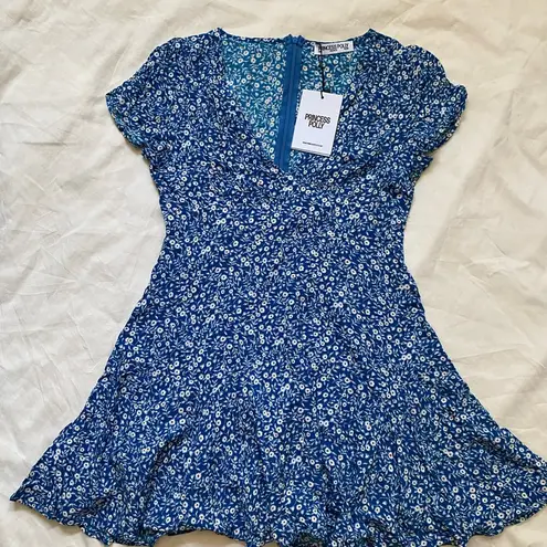 Princess Polly Princess‎ Polly The Sting Blue and White Floral V-Neck Mini Dress Size 4