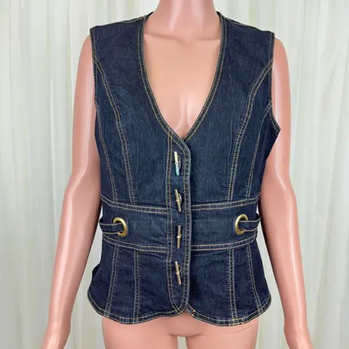 Bisou Bisou Women's Y2K Denim Jean V-Neck Vest Size Large Blue