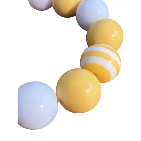 Vintage Acrylic Bead Stretch Bracelet White Lemon Yellow Striped Vacation Summer